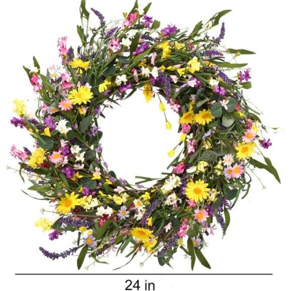 Spring Wreath 24 Inch Summer Wreaths for Front Door Artificial Flower - Picture 3 of 7